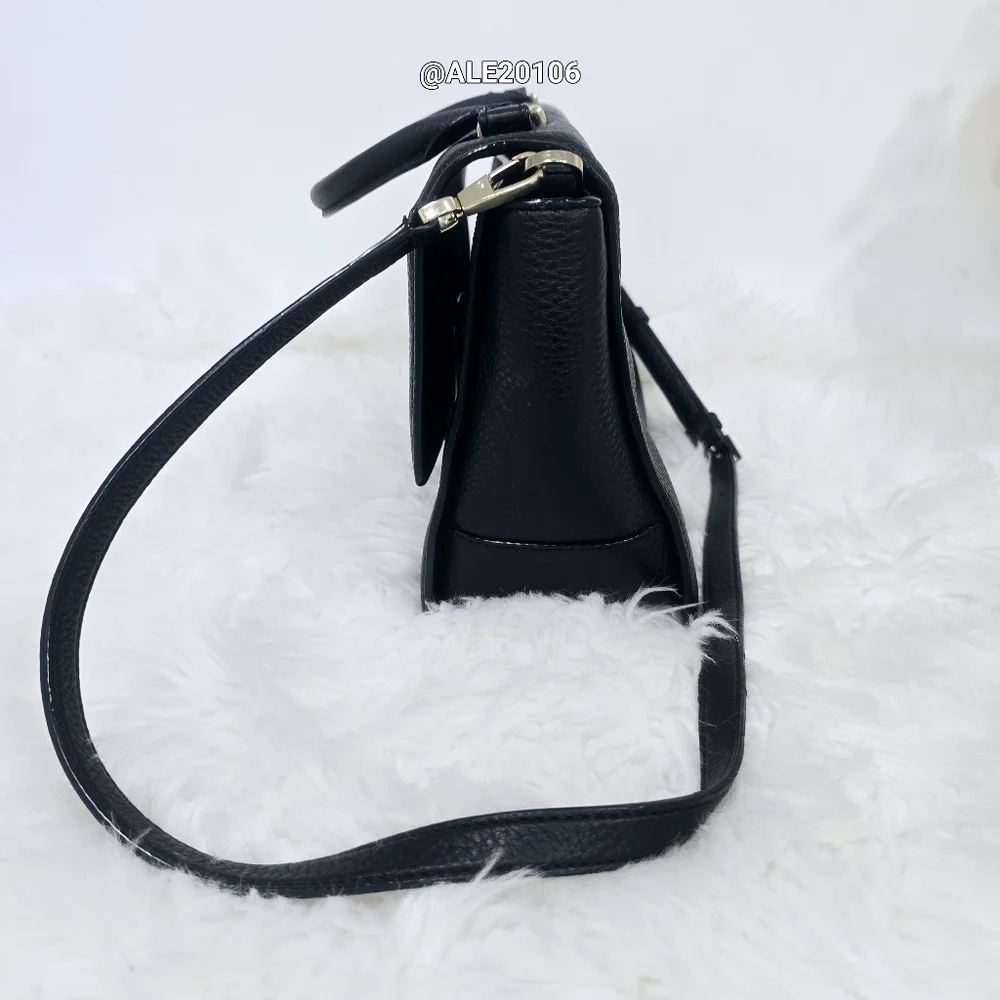 Kate Spade Black Leather Satchel with Gold Buckle